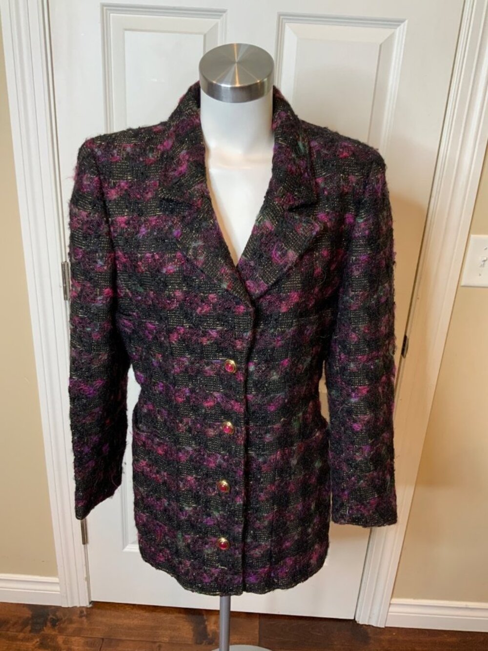Emanuel Ungaro Vintage Metallic Textured Button-Up Blazer Jacket, Size XL